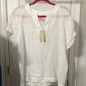 Elie Tahari White Relaxed Boxy Short Sleeve Blouse